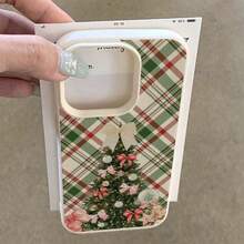1 pieza Funda de teléfono de material TPU con diseño de árbol de Navidad a cuadros de invierno cálido, adecuada para iPhone/Redmi/17 ProMax