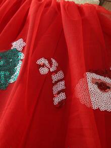 女童聖誕老人糖果棒亮片刺繡迷你裙，節日裙 - 紅色 - 查看 5