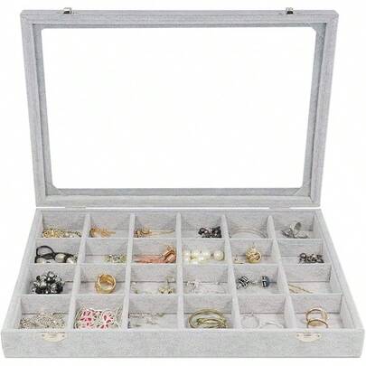 BIENSER Earrings Organiser, Velvet Clear Lid Earring Holder & 40 Pairs Earrings Storage Box, Jewellery Boxes Display Showcase Case Lockable, Dustproof, 13.14"(L) X 9.18"(W)