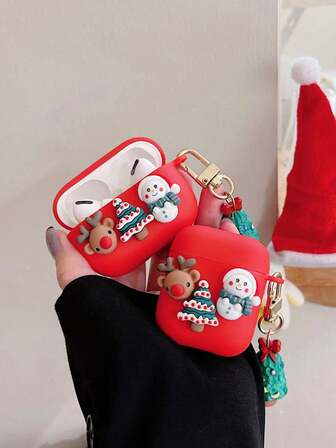 1 pieza Estuche para auriculares con diseño 3D lindo de personaje navideño + Estuche para auriculares Bluetooth con adorno de árbol de Navidad, compatible con Apple 1st/2nd/3rd/4th Gen, Pro, Pro 2nd Gen, diseño creativo