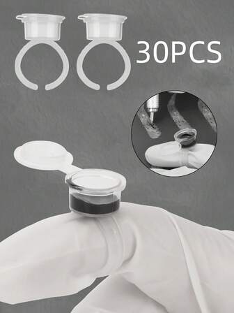 30 piezas/bolsa Tazas de anillo de tinta para tatuajes, suministros de tatuaje desechables, herramientas y accesorios para maquillaje permanente de cejas y labios, pigmento para microblading