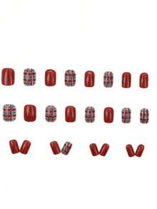 24 pezzi Unghie finte corte stile europeo, unghie indossabili per Natale con Babbo Natale, omino di pan di zenzero, albero di Natale, fiocchi di neve e glitter, finitura lucida e forma quadrata, set di unghie staccabili con copertura completa, adatte per feste, balli e uso quotidiano.