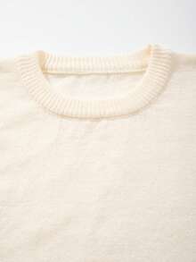 男士休闲宽松简约通勤高端日常百搭纯色针织长袖圆领套头毛衣，秋冬款 - 米色 - 查看 4