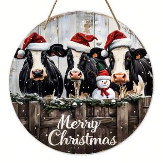 1 件，木质标牌 20.07 厘米 * 20.07 厘米，奶牛标牌，欢迎标牌，圣诞帽标牌，房间装饰美学，圣诞装饰，农舍装饰，节日装饰，派对标牌，朋友的礼物，农舍门廊欢迎标牌，房屋装饰，家居装饰，墙面装饰
