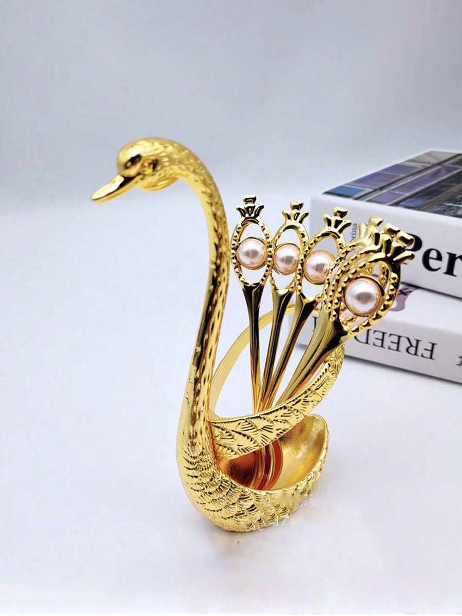 1 Set di cucchiaini da tè e caffè stile europeo di lusso con cigno rosso, cucchiaini da dessert, contenitore di stoccaggio creativo, regalo di San Valentino