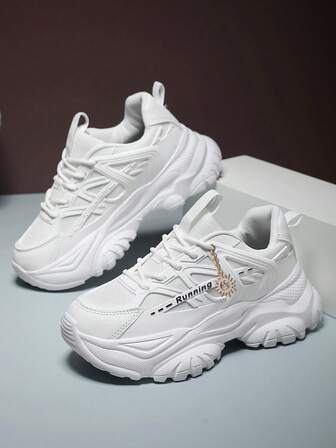 2025 Autumn Sporty Front Chunky Sneakers For Women,Colorblock Round Toe Leather Lace-Up Front Sneakers Shoes Women,Lightweight Breathable Sneakers Women Shoes Anti-Slip Wear-Resistant Outdoor Sports Tennis Shoes Platform Shoes For Women,Versatile White Shoes For Women Comfortable Casual Women Shoes