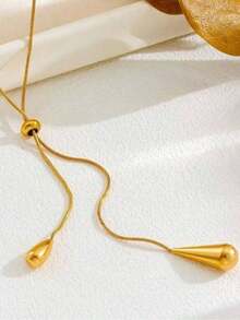 1pc Stainless Steel Retro Minimalist High-End Metallic Water Drop Pendant Necklace - Vàng - Xem 8