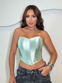 Women's Corset With Boning And Adjustable Back With Padded Cups In  Colors - 薄荷綠 - 查看 5