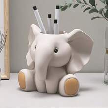 1pc Elephant Shaped Pen Holder, Cute & Fashionable Office Desk Organizer, Animal Decor, Makeup Brush Holder, Functional Desktop Accessory, Home/Office Decoration, Halloween/Christmas/New Year Gift - Apricot - View 4