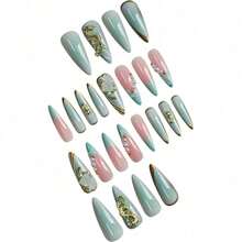 Light Luxury Style Wearable Nail Art Piece Finished Product Light Green Milky White Gradual Change Rose Three-Dimensional Flower Pearl Chain - 伊扎索-1186 - 查看 5