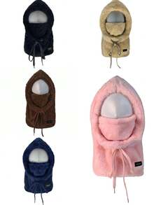 1pc Winter Fleece Balaclava Ski Mask - Elastic Drawstring Closure, Warm Face Mask, Polyester Knit Full Head & Neck Warmer, Lightweight Warm Balaclava For Cycling Skiing Outdoor Sports, Winter Warm Fuzzy Hat - Lightweight Warm Pullover Hat With Elastic Drawstring, Unisex, Lightweight, Washable, Balaclava - Multicolor - View 9