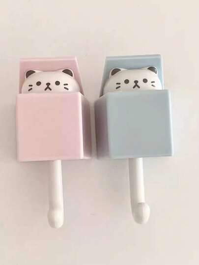 1个卡通可爱猫咪主题可伸缩挂钩，适用于门和墙面，超强无缝设计，美观大方，多功能玄关收纳架，可挂钥匙、包包、饰品和轻型装饰品，卧室、走廊或公寓门挂解决方案，节省空间，安装简便，是情人节、母亲节和春季新季装饰的理想礼物。