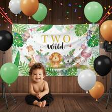 D Two Wild Birthday Party Decorations Plies For Baby Boys Girls  Animal 2nd Backdrop Banner Background Jungle Boy 2nd Birthday Party Baby Shower Decorations Photography Background 5x3ft - 多色綠色 - 查看 4