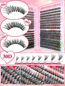 640片裝個別簇狀假睫毛 30D/40D/50D 混合濃密度，9-16mm 蓬鬆纖細混合長度（自然/戲劇感外觀），附鑷子與睫毛刷 | DIY 接睫毛，無動物實驗，可重複使用，適合初學者輕鬆使用 - 黑色 - 查看 3