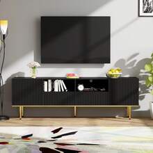 Modern TV Stand, TV Unit With Gold Legs And Gold Trim - Black + Particle Board + 60-69 Inches - View 12