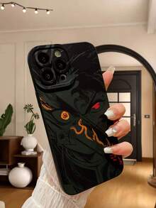 1pc High-Grade Anime Heterochromia Pattern Matte Black Lens Protection Phone Case Compatible With Apple//OPPO/Vivo/Redmi/ Series - Black - View 5