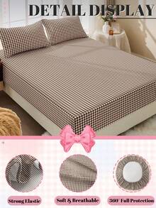 1pc Soft & Comfortable Fitted Sheet, Home Decor, Khaki Plaid Fitted Sheet, Without Pillowcase, Suitable For Twin, Full, Queen, King Size Bed, Bedding Gift Set, Machine Washable, (4-Piece Set), Sofa Cover, Bedding Set, Oversized/Large Bed Sheets, Bed Cover Set, Oeko-Tex Certified - Multicolor - View 6