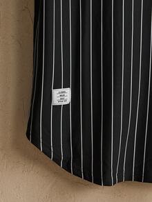 男士条纹字母图案贴片T恤，夏季，街头风格 - 黑與白 - 查看 6