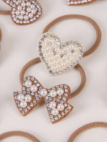 10pcs Girls Bowknot/Heart/Rabbit Rhinestone Decor Hair Accessories, Cute Princess Hair Ties, Elastic Hair Bands, Hair Scrunchies, Non-Damaging - Multicolor - View 6