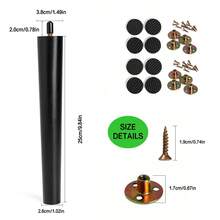 4 件黑色圆形实木家具腿，中世纪风格家具腿替换套件，包含 M8 螺栓、橡胶套、螺丝、防滑垫，适用于床头柜、电视柜、床尾板、椅子、沙发、橱柜、床柱、梳妆台、电视柜、木制家具