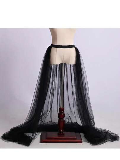 1pc Women's Sheer Double Layer Mesh Tulle Skirt, Halloween, Wedding Dress Accessory, Photo Shoot, Performance Wear