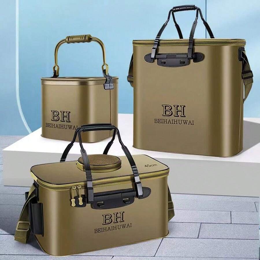 1pc Portable Covered Outdoor Fishing Bucket, Foldable EVA Fish Bucket, Thick Water Bucket, Multi-Functional Lure Fishing Box, Fishing Water Bucket With Carrying Bag