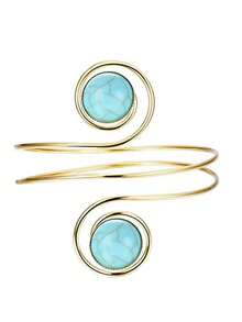 1 pieza Brazalete de mujer en espiral dorado con acentos de turquesa verde, minimalista y de moda, personalizado, adecuado para uso diario de mujeres en verano