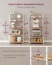 Kitchen Storage Rack, Coffee Bar, Baker's Rack, Total 6 Shelves And 6 Hooks, For Microwave, Steel Frame, Industrial, 40 X 80 X 167 Cm, Rustic Brown And Black/Oak Colour And White - Yellow - View 6