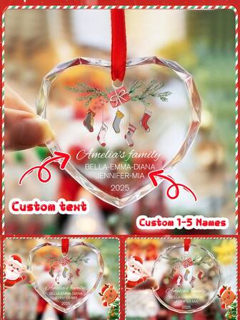 Custom Christmas Decorations With Name, Personalized Christmas Tree Decorations, Customized Kids Toys, Customizable Round Christmas Craft Supplies, Diy Ornaments, Christmas Gifts, Kids Souvenirs, Party Decorations, Heart-Shaped, Garden, Room Decor, Home Decor, Boys, Girls, Mom, Dad, Kids, Family