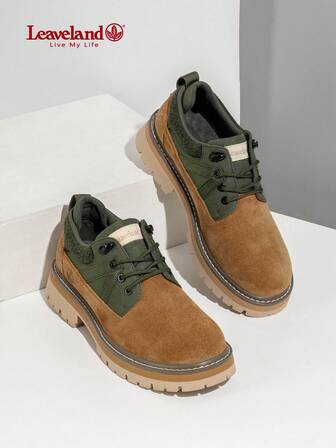 撞色实用风格仿皮系带靴，适合学校和所有季节