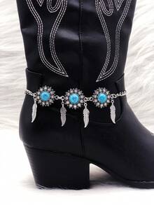 Women's Bohemian Western Boot Chain - Accessory With Turquoise Beads And Tassel Pendants, Ideal For Festivals And Cowboy Boots