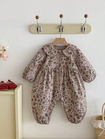 Pelele para bebé, nuevo mono de manga larga a juego de estilo coreano de otoño para niña bebé con cuello de pana y estampado de corazón