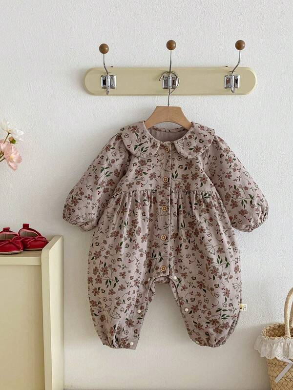 جمبسوت رضيع، جمبسوت قفز طويلة للبنات الرضع بطراز كوري جديد للخريف، بياقة من الكوردروي بنمط القلب، تناسب جميع المناسبات