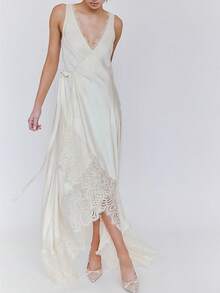 Womens Free  Lace Patchwork Long Maxi Wrap Dress People FP  Y2k Aesthetic Summer Teen Girls Flowy Swing Going Out Boho Coquette Drop - trắng - Xem 1