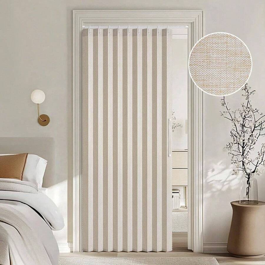Accordion Style Folding Door Curtains DoorwaysCloset, Room Divider Pleated Drapes With Hooks Interior Living RoomBedroomOpen Closet, Beige, W39x L78 Inches, 1 Panel - 39"W X 78"L (Pack Of 1) + Beige - View 1