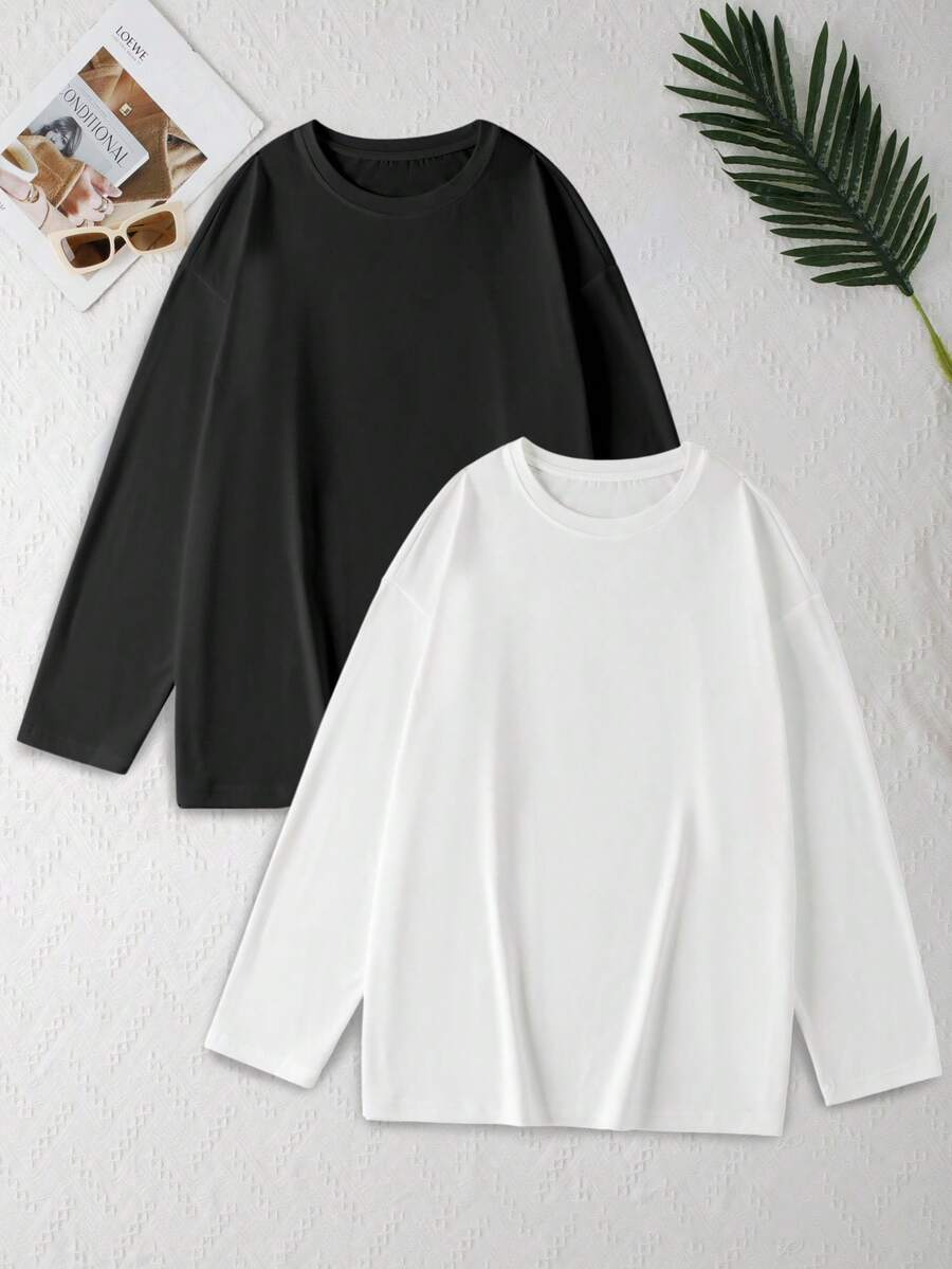 两件套加大码休闲家居服,宽松舒适,室内外皆宜,秋冬季穿着。 - 黑與白 - 查看 1