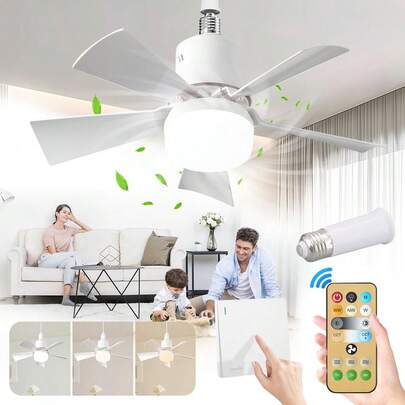 3pcs Socket Fan Light 16.5 Inch Base Ceiling Fan Light With Remote Control, Perfect For Wall Fan Ventilation In Laundry Room, 3 Colors 3000-6500K, 900LM Dimmable Fan Light For Bedroom/Living Room/Garage/Hallway/Laundry Room Ventilation