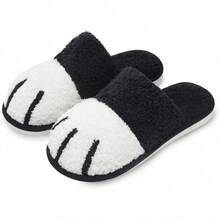 Cartoon Cat Paw Cotton Slippers Autumn/Winter Home Couples Fluffy Indoor Insulated Slippers - 黑色 - 查看 2