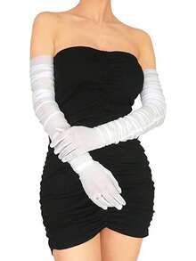 1 Pair Elegant Women's Long Sheer Mesh Gloves, Suitable For Halloween, Wedding - Black - View 4