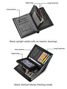 1pc Simple Yet Fashionable Men's 3-Fold Zipper Short Wallet, Multifunctional Business Card Holder Wallet, Best Gift For Men, Solid Color PU Leather - Multicolor - View 5