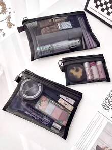 1PC Makeup Storage Bag, Transparent Mesh Cosmetic Storage Bag,Portable, For Travel Storage,Office & School Supplies,Back To School Christmas For Holiday Gift Giving,Boho Vibes