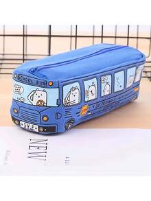 1 pieza Estuche para lápices de autobús de gran capacidad con diseño de dibujos animados, estuche para lápices, estuche para lápices de coche, estuche para lápices de autobús para estudiantes, caja de papelería