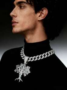 Retro Hip Hop Fashion Dollar Symbol Large Chain Necklace With Zirconia Pendant For Men And Women, Gift For Boyfriend Christmas Party And Festival - Holding US Dollars - View 9