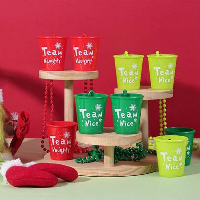 Copos de shot de plástico com contas, copos de colar vermelhos e verdes, acessórios fotográficos divertidos para o Natal, artigos para festas temáticas e utensílios para bar da Team Naughty Nice