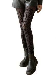 半双装女士连裤袜，豹纹性感黑色丝袜，夏季薄款丝袜 - 黑色 - 查看 12