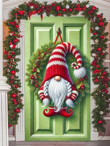 1 Stück Weihnachts-Tür-Abdeckung mit rotem Lastwagen im Winterstil, charmanter Polyester-Rechteck-Tür-Dekor mit schneebedeckter Kirche, Kranz & festlichen Geschenkdetails, leicht & einfach zum Aufhängen, Feiertags-Wanddekoration für Innen/Außen Weihnachtsfeierlichkeiten, ideal für Vordertür-Verzierung, Heimdekoration & Weihnachtsparty-Zubehör