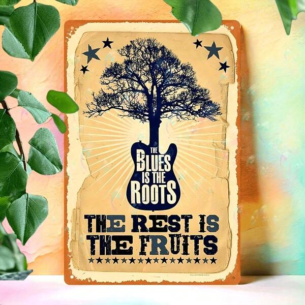1pc Vintage Blues Music Art Sign - Waterproof & Dustproof Metal Poster For Home, Room, Bar, Pub, Cafe Wall Decor, Aesthetic Bedroom Decoration, Gift, Holiday Ornament.