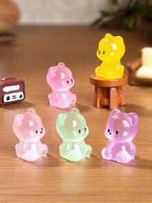 10/20pcs Luminous Mini Resin Bears Figurines, Glow In The Dark Miniature Bear Tiny Animals Ornament For DIY Fairy Garden, Fall, Winter, Thanksgiving, Christmas Decorations, Home Office Desk, Sensory Bins, Collector Displays, Car Interior Accessories, Birthday Party Gifts(Random Color) - Multicolor - View 3