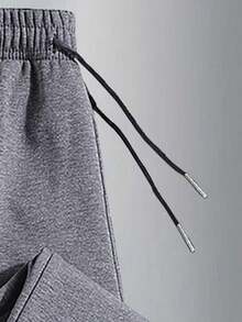 Teens' Fashionable Solid Color Pants With Reflective Graphic Print, Casual Elastic Waist Straight Leg Trousers For Outdoor Sports, Spring/Autumn - Dark Grey - View 3