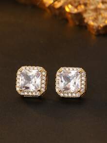 2 Stücke vintage quadratische Zirkonia besetzte charmante funkelnde Hip-Hop-Stil Ohrringe, elegante Unisex-Ohrringe geeignet für Halloween, Weihnachten, Saudi-Nationalfeiertag